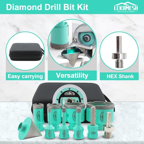 Tile Hole Saw Kit - (6/8/10/25/35/50/65mm+10mm Finger Bit+50mm Chamfer Bit+Adapter) and 4.5 Inch Diamond Saw Blade Cutting Disc Wheel