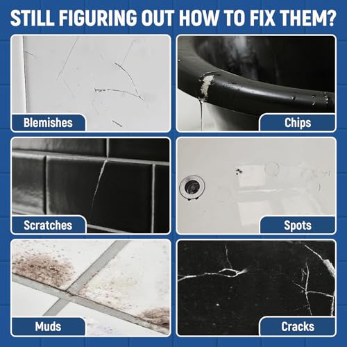 Tub Tile Gloss Black Paint Touch Up Paint Kit for Bathtub Porcelain Repair Scratches Cracks Chips on Porcelain Acrylic Enamel Cast Iron Tiles Sinks Toilets Black