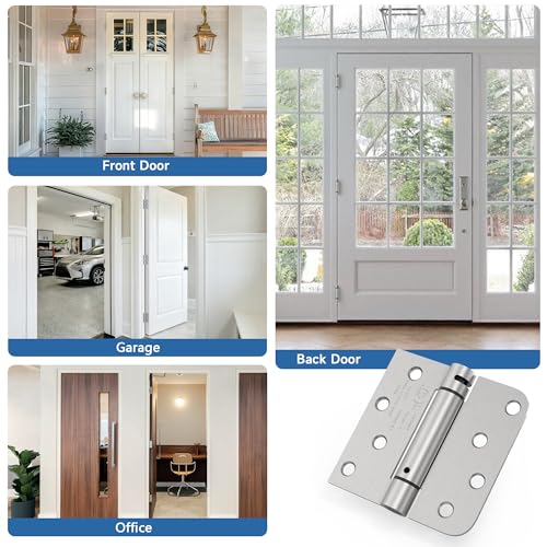 4 Inch Self Closing Door Hinges, Brushed Nickel Spring Loaded Hinges 2 Pack