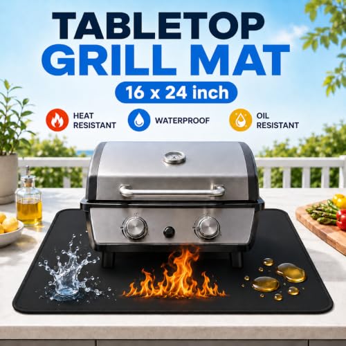 Heat Resistant Grill Mat for Countertop, 16 x 24 inch Waterproof BBQ Mat for Table and Countertop Protection, Fits Blackstone, Ninja, Gas Grills - size: 16*24inch