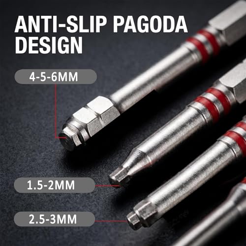 12 Piece Pagoda Shaped Drill Bit, Hex Bit Set, Magnetic Screwdriver Bits, Pagoda Design, Suitable for Hexagonal Sizes of 1.5-2mm, 2.5-3mm, 4-5-6mm, for Drills and Wrenches