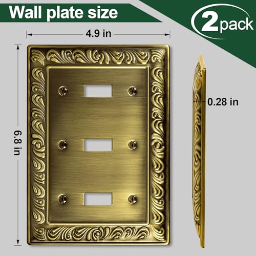 Antique Brass Decorative Triple Toggle Light Switch Cover-2 Pack - size: 3 Gang Triple Toggle