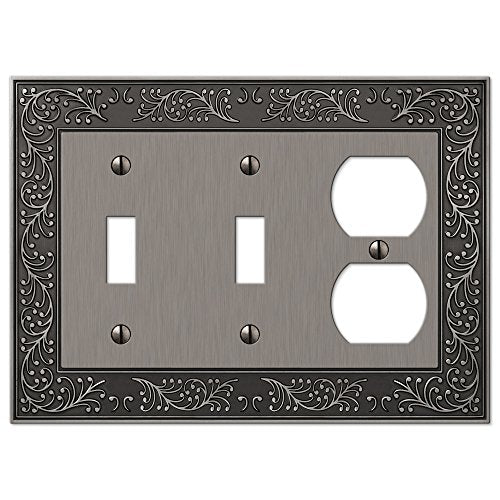 Amerelle 43TTDAN English Garden Wallplate, 2 Toggle / 1 Duplex Outlet, Cast Metal, Antique Nickel, 1-Pack - color: Antique Nickel, size: 2 Toggle / 1 Duplex