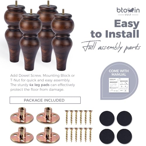 8 inch Solid Wood Turned Furniture Legs 4Pcs with M8 Bolts, Glaze - color: Glaze, size: 8" (20cm)