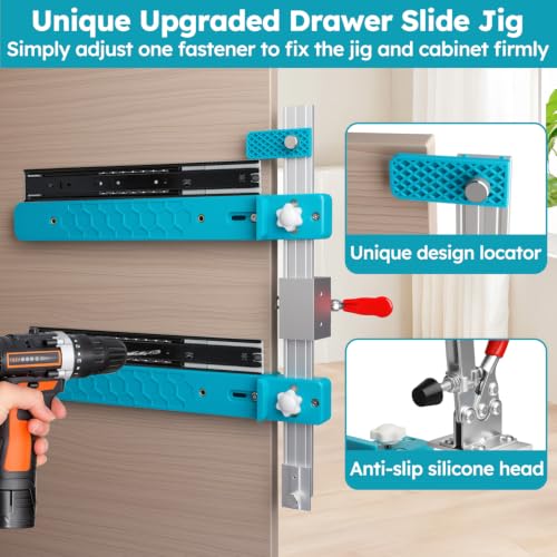 Drawer Slide Jig with Toggle Clamp & Magnetic Arm, Precision Cabinet Tool