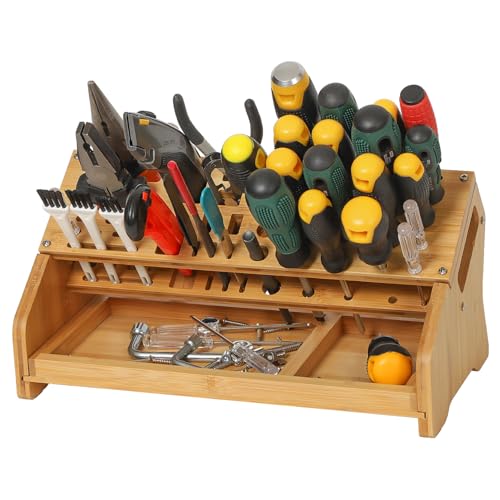 Bamboo Screwdriver Organizer - Tool Storage Organizer Workbench Desktop Rack - Hand Piler Tools Storage Holder -Standard Size