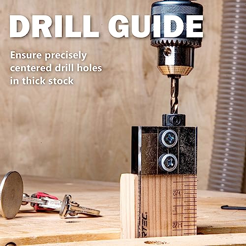 POWERTEC 72065 1/4" Dowel Drilling Jig & 100pk 1/4" Shelf Peg Set with Laser Cut Alignment Marker with Depth Scale, Cobalt Drill Bit, Split Ring Stop Collar & Spoon Shaped Shelf Pins Support Pegs - style: 1/4" Dowel Drilling Jig Set w/Pegs (100PK)
