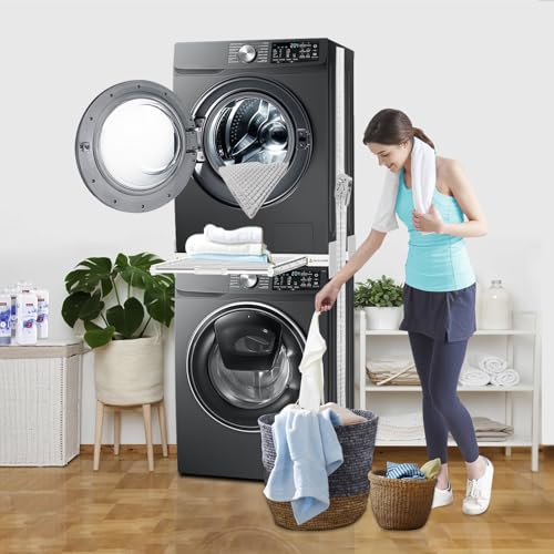 Washer Dryer Stacking Kit 29 inch - Universal Washer and Dryer Stacking Kit | with Pull Out Drying Rack - Adjustable 29"/28"/27"/26"/25"/24" Stacking Kit with Ratchet Strap - Space-Saving - style: with Pull-Out Drying Rack