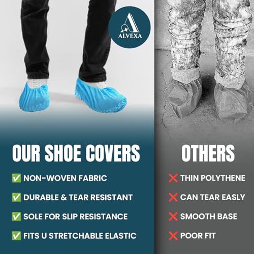 Shoe Covers Disposable Non-Slip, Large 50 Count, Premium Cloth Boot Covers, Slip-Resistant, Durable, Breathable, Non-Toxic, Recyclable booties for shoes covers – Fits Men 11/Women 13 – Blue - size: 50 pack