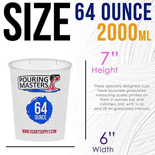 Pouring Masters 64 Ounce (2000ml) Graduated Plastic Mixing Cups (Box of 12) - size: 64-Ounce - Cup