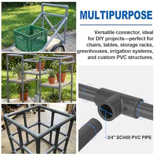 6 pack Schedule 80 PVC Pipe Fitting Tee, 3/4" Socket, Compatible with 801 Series, Heavy Duty Gray PVC Tee for Industrial, Irrigation & Plumbing Applications - size: 3/4"socket