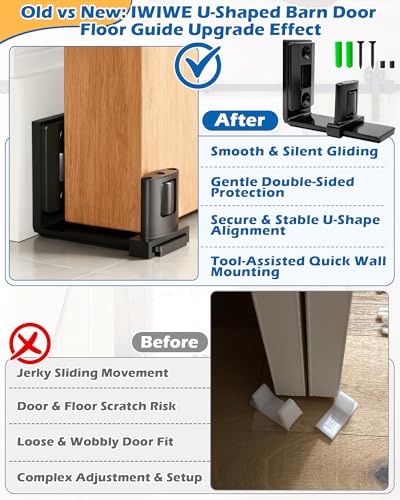 IWIWE Sliding Barn Door Bottom Floor Guide, Wall Mount Adjustable U-Shape Flush Design, Smooth Nylon Rollers Quiet & Stable, Black (1 Pack) - size: U-Shape Guide - 1 Pack