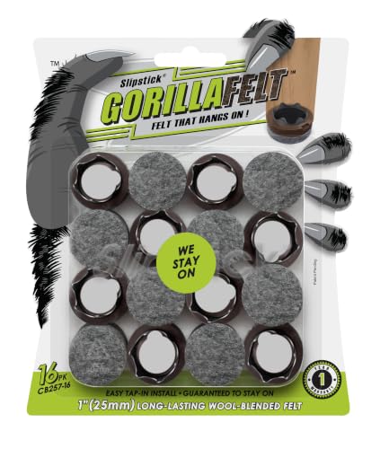 GorillaFelt Chair Leg Floor Protectors/Felt Chair Glides (Set of 16) Tap-On Felt Furniture Pads Guaranteed to Stay On, 1 Inch Round Chair Sliders - size: 1 Inch 16 Pack