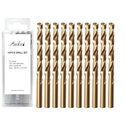 5/16" Cobalt Drill Bit Set (10Pcs), M35 HSS, 135 Degree Tip, Twist Jobber Length for Hardened Metal, Stainless Steel, Cast Iron, Wood, and Plastics, with Index Storage Case - style: 5/16-10pcs Cobalt Drill