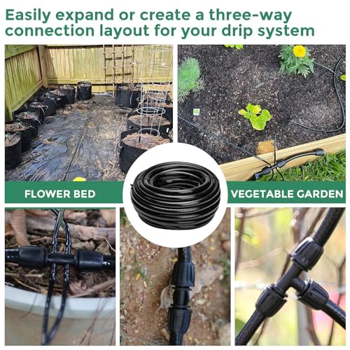 Maotong 40 FT 1/2 inch Drip Irrigation Tubing Main Line Hose Tube for Garden Irrigation System (Includes 1/2" Straight Connector and 3-Way Connector) - size: 40FT 1/2" Main Tubing