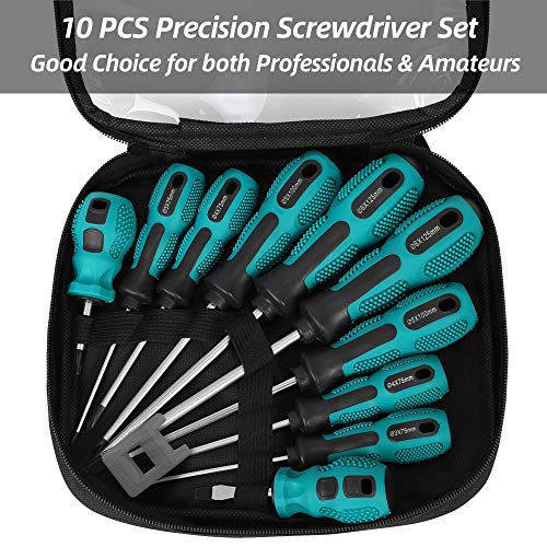 Magnetic Screwdriver Set 10 PCS,5 Phillips and 5 Flat Head Precision Screwdriver,Professional Cushion Grip and Non-Slip for Repair Home Improvement Craft,Green - color: 10pc-green