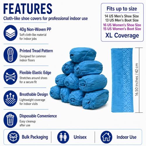 INNOVATIVE HAUS Blue Disposable Shoe Covers, Non Slip Booties, 100 Pack, XL - size: Extra Large (100 Pack)