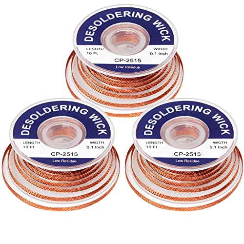 Solder Wicks braid，Solder Sucker，10ft Length 3 Pieces No-Clean Desoldering Braided Wicks. Solder Removal Tool，Desoldering Wick Used to Remove the Solder and Disassemble Electrical Components - style: 3pcs