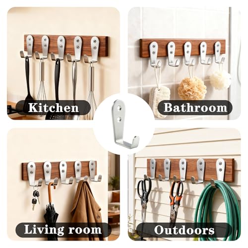 8 Pcs Stainless Steel Hooks for Hanging, Heavy Duty Hook, Wall Hooks Key Holder Wall Mount Hanger Coat Hook Garage Storage Screw Utility Hooks (Silver) - color: Silver