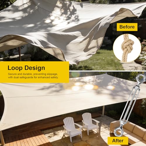 HYASIA Shade Sail Hardware Kit with Wire Ropes, 304 Stainless Steel Heavy-Duty Rustproof Turnbuckles, Hardware for Triangle Rectangle Square Sun Shade Sails, Ideal for Patios Gardens Lawns Outdoor
