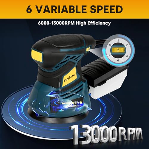 Enventor Orbital Sander with 6 Speeds, Dust Collection, 5 in, 3A Corded - size: 3A