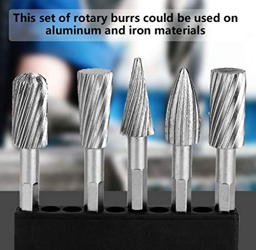High Speed Steel Rotary Files 5pcs 1/4inch Hex Shank High Speed Steel Burrs Rotary Files Tools for Aluminum and Iron Hardware
