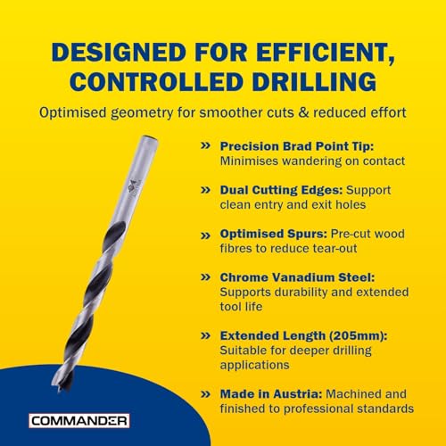 Premium Brad Point Drill Bit - High-Accuracy Woodworking Size: 13mm x 151mm - size: 13 mm x 151 mm (Pack of 1)