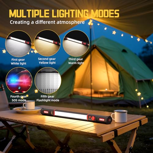 Magnetic work light,5200mAh Long size Rechargeable LED Work Light with Magnetic Bases&HangingHooks,Aluminum Alloy Magnetic light bar with 4Lighting Modes, For Car Repairing/Inspection/Garage