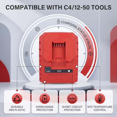 Battery Charger 12V Rapid Portable Charging for Power Tool Replacement 100 to 240V(US Plug)