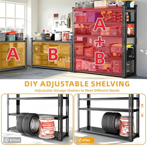 Shelving Unit, 2850LBS Heavy Duty Metal Shelves for Storage, 5-Tier Adjustable Boltless Storage Rack for Kitchen Garage Warehouse Pantry, 36" Wx16 Dx72 H, Black - size: 36"Wx16"Dx72"H