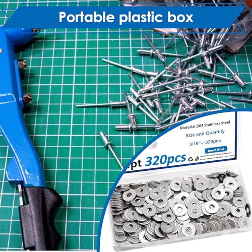 320PCS 3/16 Inch Silver Pop Rivet washers for Pop Rivets Diameter 3/16" 304 Stainless Steel pop Rivet Washer Aluminum pop Rivet washers Blind Rivet Washer - color: Silver, size: 3/16"