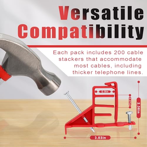 200 Pack Multi-Cable Staples with Steel Nails, Electrical Wire Stackers - color: Red