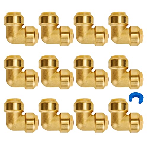 SUNGATOR 3/4 Inch 90-Degree Elbow, Push-to-Connect Pipe Fittings, 12-Pack - color: Brass 90 Degree Elbow, 12 Pack, size: 3/4 Inch
