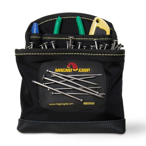 MagnoGrip 3-Pocket Nail Pouch with Integrated Magnetic Storage - Durable 1680D Ballistic Polyester, Magnetic Interior & Exterior, Tool Belt Compatible, Construction Pouch for Carpenters & DIY Projects