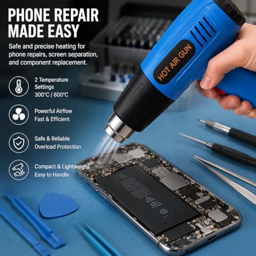 Heat Gun, 900W Hot Air Gun with 2 Temp Settings 572 & 1112°F, Overload Protection, 4 Nozzles, 5FT Cord, Heat Shrink Gun for Crafts, Resin, Vinyl Wrap, Soldering & Phone Repair