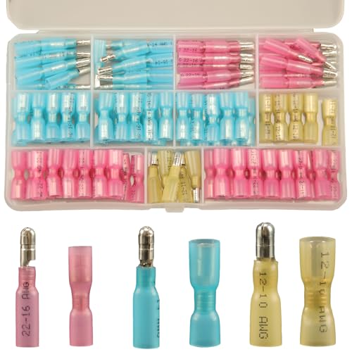 Feggizuli 130pcs Heat Shrink Bullet Wire Connectors Kit, Waterproof Bullet Terminals Connectors Female & Male Wire Crimp Terminals, Marine Grade Bullet Terminals