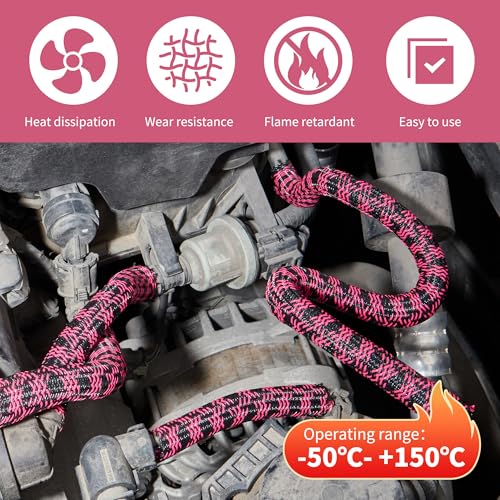 Cable Sleeve 1/4 Inch x 100FT Self-Wrapping Wire Loom - color: Black pink, size: 1/4"-100ft