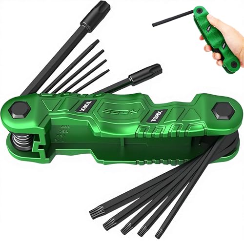 11-Piece Large Folding Torx Key Set (T9–T55), Heavy Duty Folding Star Wrench Set, Portable Compact Tool for Archery, Bike Repair, Furniture, and Basic Home Maintenance(Green) - style: 11-Piece Torx (Folding - Green)