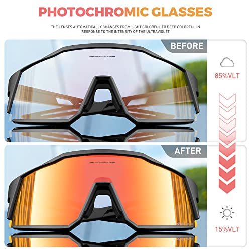 KAPVOE Photochromic Cycling Glasses Clear Mountain Bike Glasses K9022 - color: Black-photochromic-red
