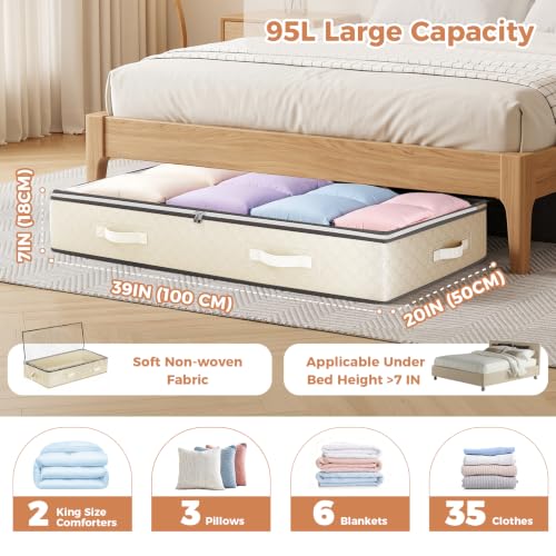 Budding Joy 6 Pack 95L Under Bed Storage Containers Beige - color: Beige, size: 95L-6 Pack