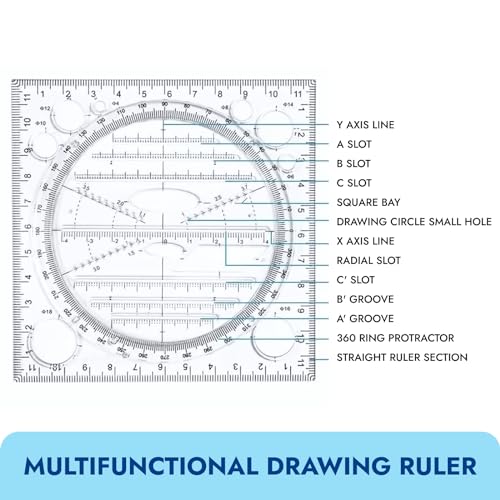 4 Pcs Multifunctional Geometric Ruler,Math Measuring Rulers for Drawing and Art,Metric Ruler Drawing Tool for School Office Supplies and Build