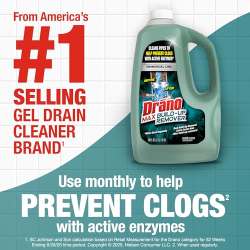 Drano Max Build Up Remover Drain Cleaner, Enzymes & Probiotics Prevents Clogs & Remove Odor-Causing Buildup, Safe for Septic, Toilets & Pipes in Bathroom Drains & Kitchen Sinks, Commercial Line, 60 oz - size: 60 oz (Pack of 4)