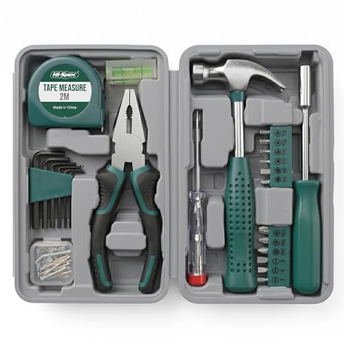 Hi-Spec Small Tool Kit Compact Set for Home and Office DIY, Green - color: Green