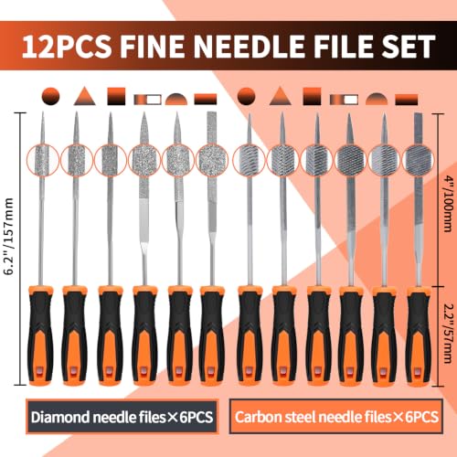 KUZURYU 31PCS Metal File Set - 4 Metal Files for Steel and 12 Needle Files with Steel Brush, Tool Bag, Riffler File, 12 Sandpaper and Gloves, Suitable for Metal and Wood Processing - size: File Set-31pcs