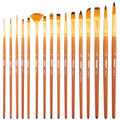 Transon 16 pcs Artist Paint Brush Set Versatile for Acrylic Painting Watercolor Painting Gouache Painting Brown Color - color: Brown