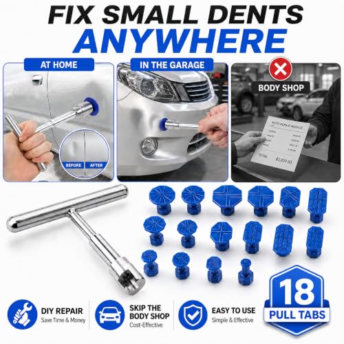 KOSHA 18 Pcs Car Dent Puller Kit, Dent Remover Tool for Car, T-Bar