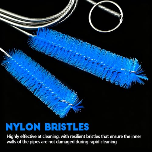 2PCS Flexible Long Drain Brush, 78 Inch Nylon Stainless Steel Tube Cleaning Brush, Slim Long Hose Pipe Cleaning Tool for Auto Sunroof Drain Hole, Car Fridge, Kitchen Sink (Double End-Blue) - color: Double End-blue