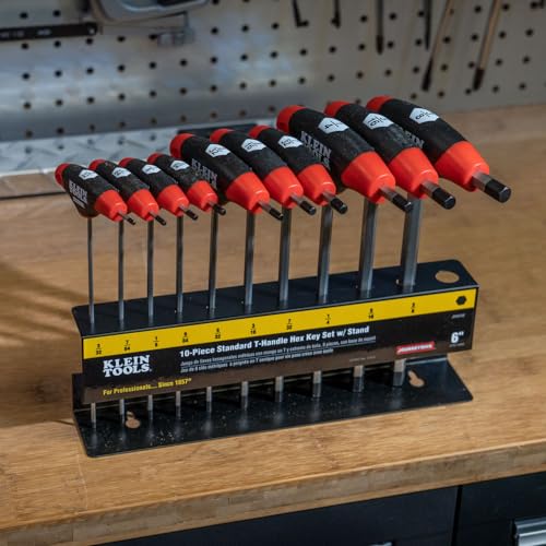 KLEIN TOOLS JTH610E T-Handle Hex Key Set, SAE Inch Sizes Allen Wrench Set with 6-Inch Blades, Stand Included, 10-Piece - size: 6-Inch Hex Key Set, style: T-Handle Hex Key Set