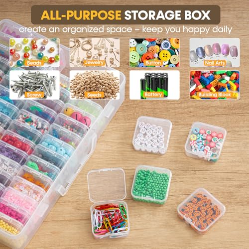 Portable Bead Organizer, 60Pcs Small Clear Storage Boxes with Hinged Lid and Large Craft Case with Handle, Mini Plastic Containers for Jewelry Making Diamonds Arts Screws Seeds Small Parts - size: 60 Pcs (2.16" x 2.16" x 0.78")