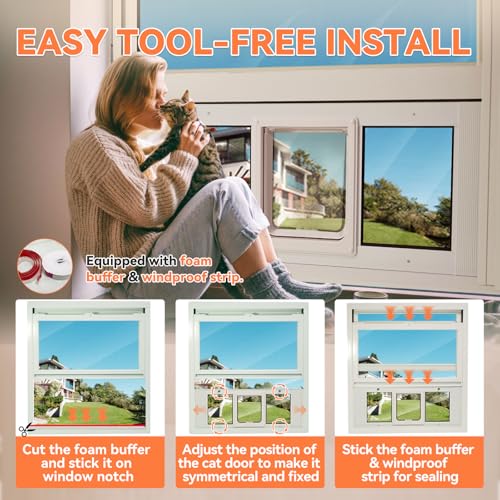 LIBBEPET Window Cat Door, Adjustable Window Width 27"-32", Medium - size: Fit 27"-32" Window